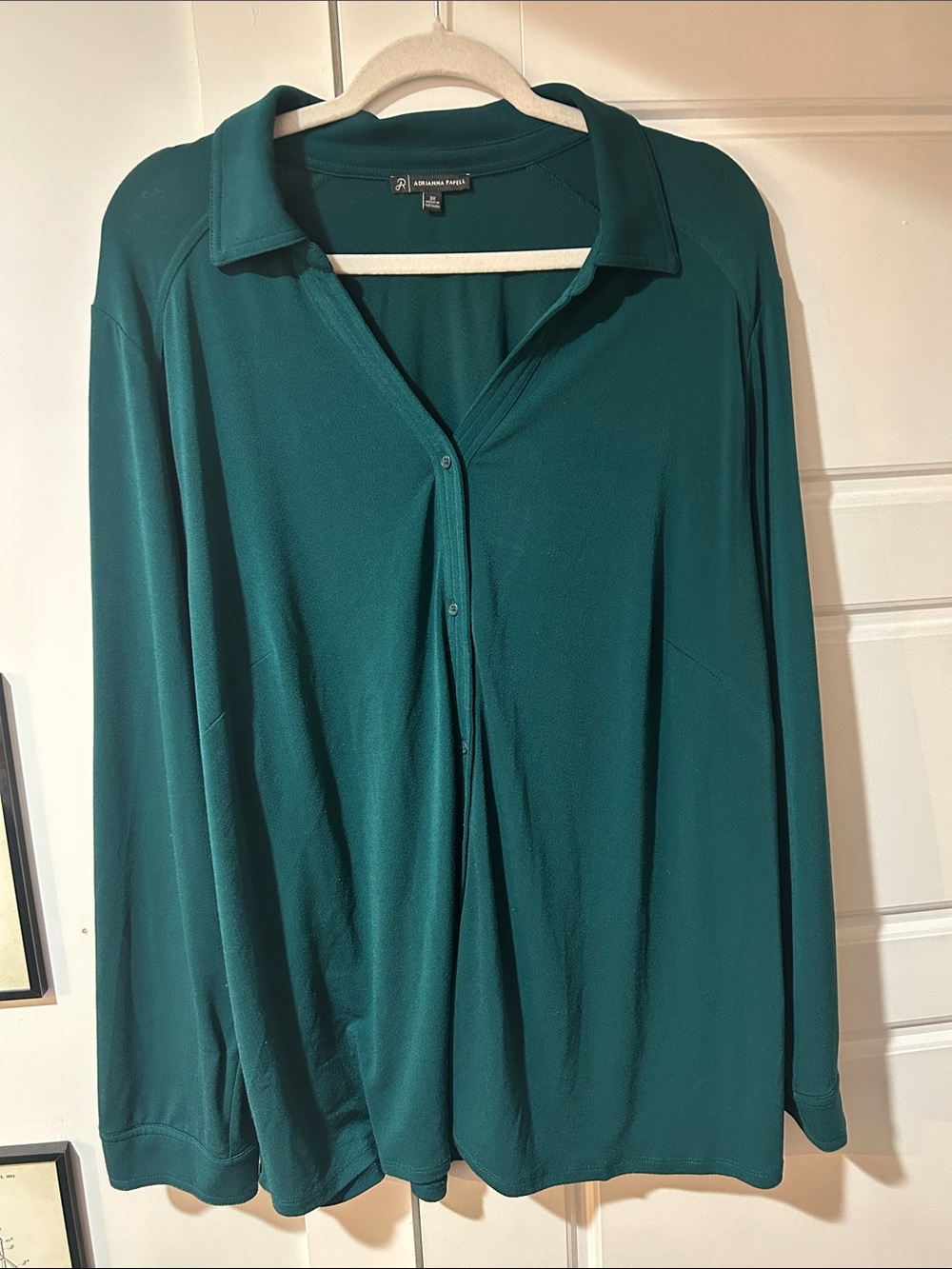 Adrianna Papell Teal Long-Sleeve Collared Shirt